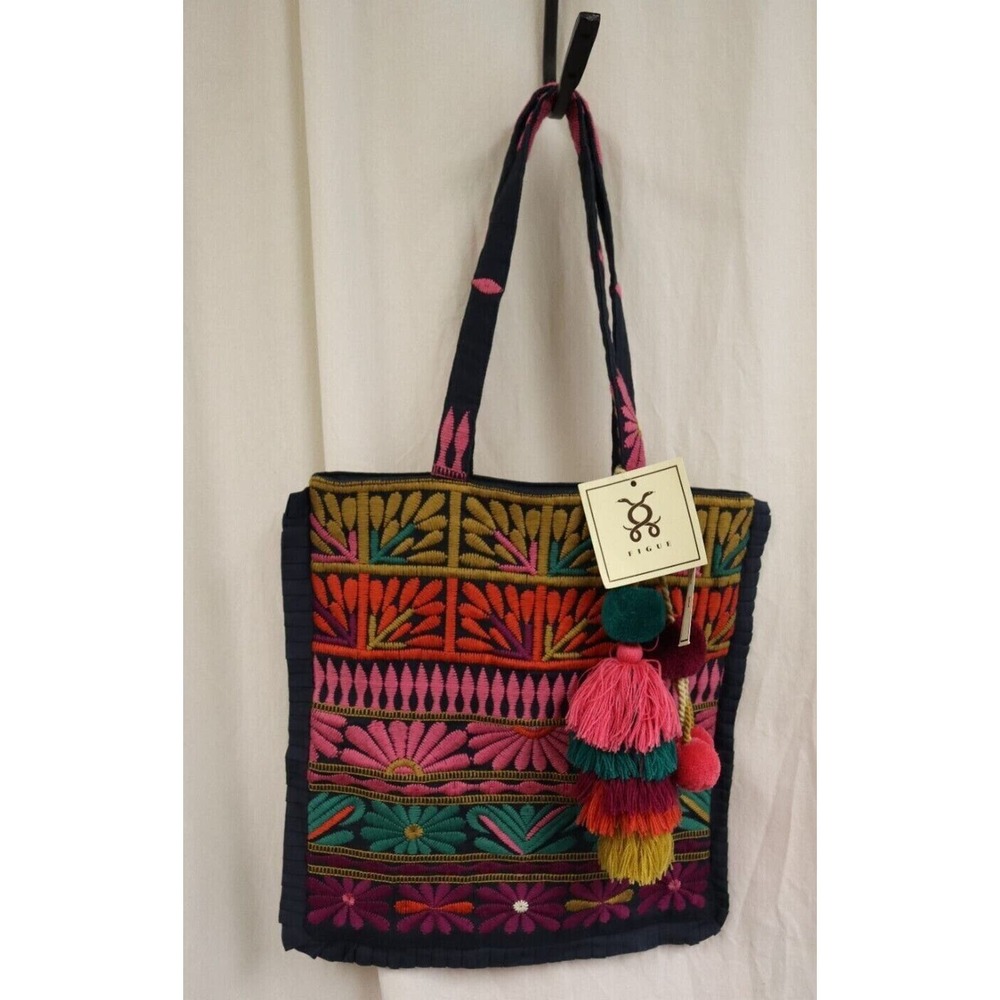 NWT Figue Tova Traveler Navy Ruffle Trim Pom Poms